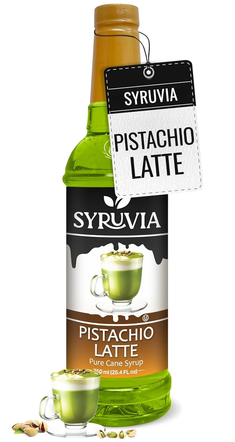 Eco-Friendly Syruvia Pistachio Latte Syrup for Coffee 25.4 fl oz - Kosher Gluten- I for Elevating Your Culinary and Beverage Adventures Professional