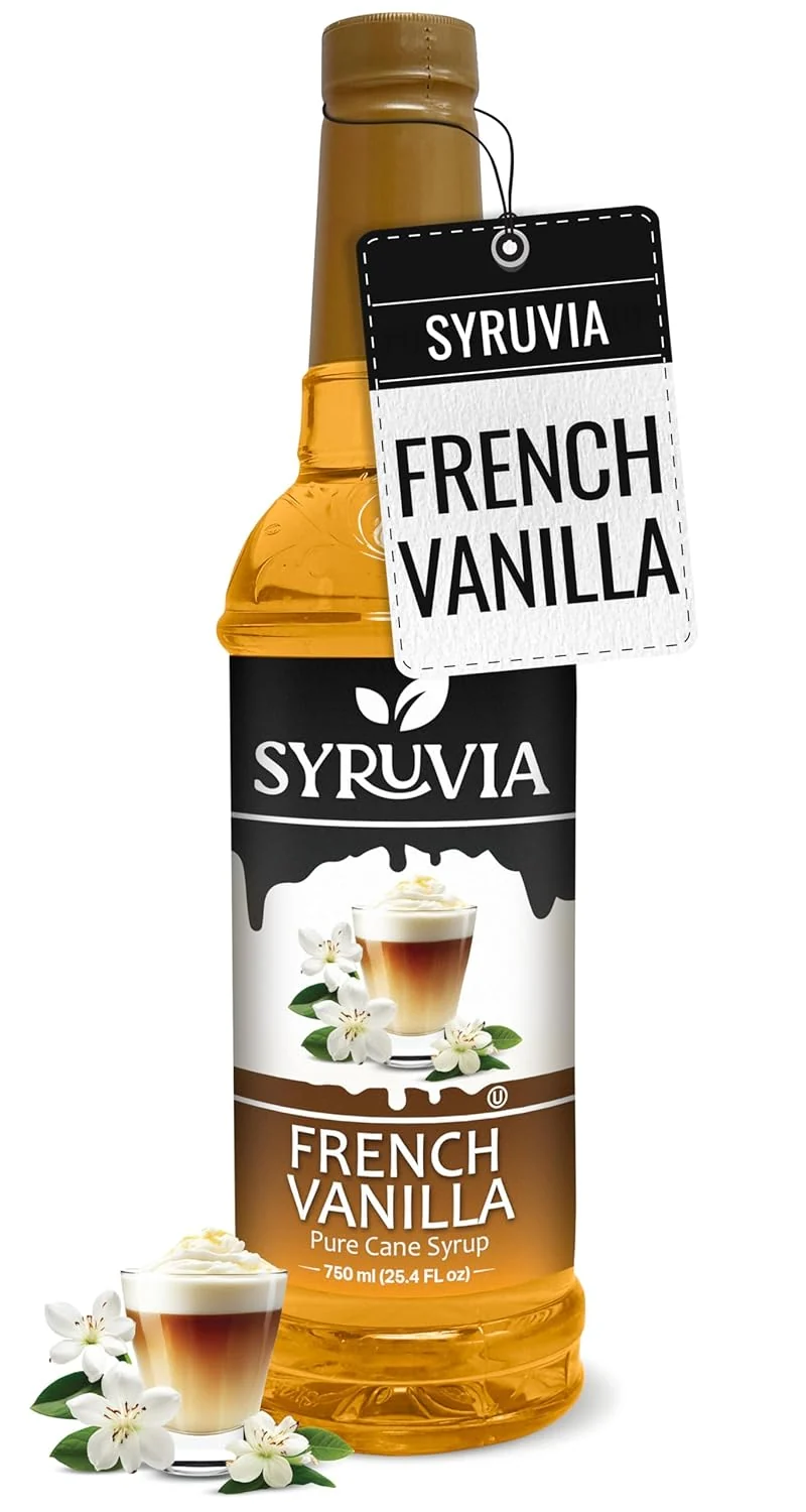 Enhanced Syruvia French Vanilla Coffee Syrup - 25.4 fl oz. Premium Coffee Flavoring Syrup. Kosher and Gluten-. for enhancing drinks sodas Functional