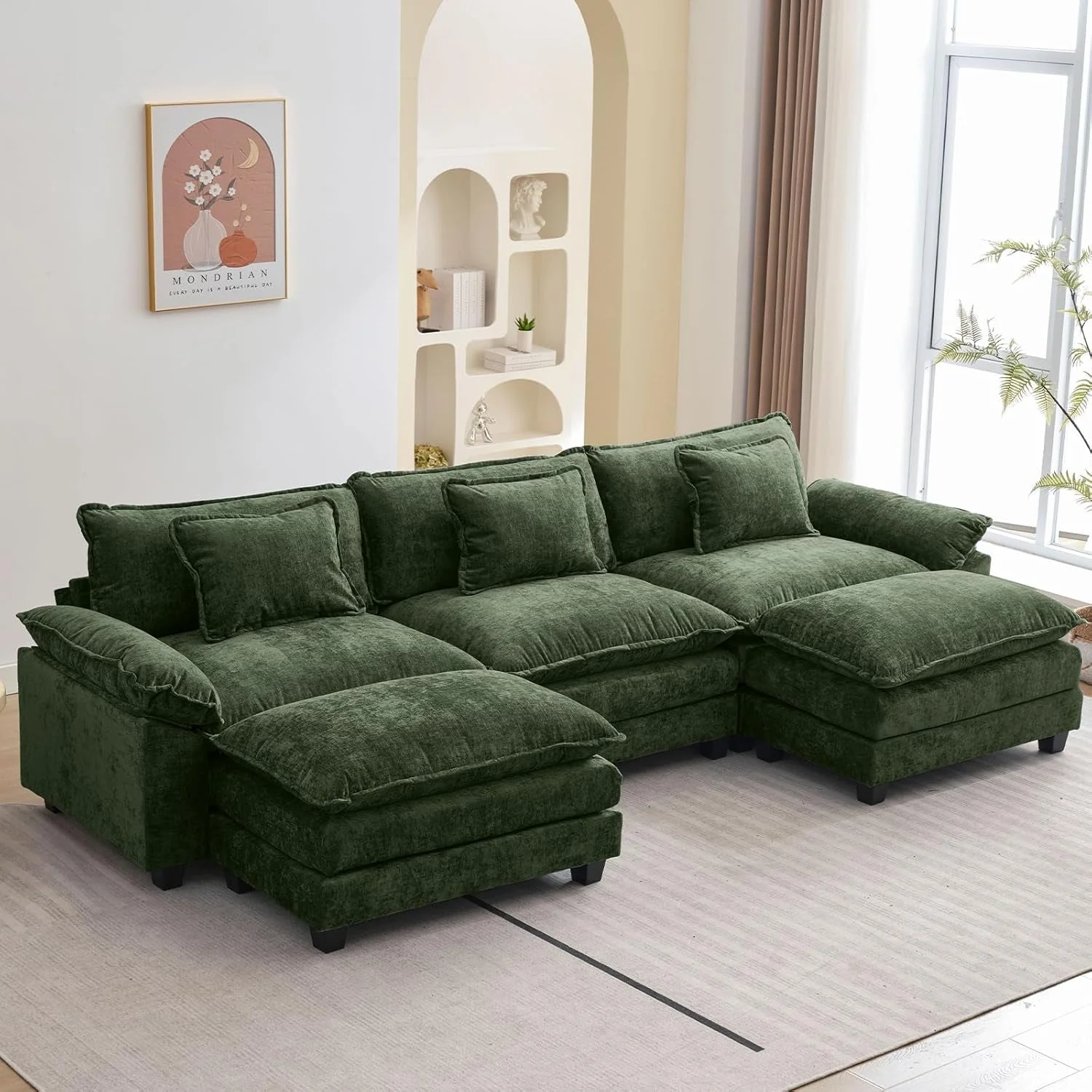Smart 120 Inches Emerald Chenille Modular Sectional Sofa High-End