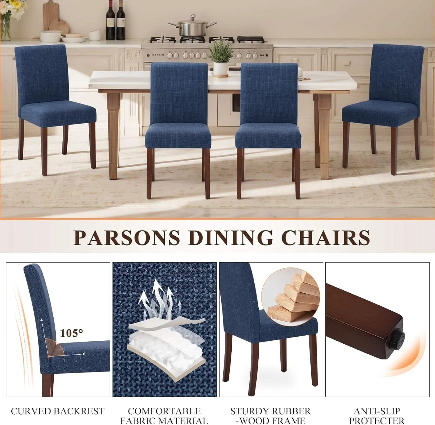 Proven Blue Upholstered Parsons Dining Chairs Birchwood Legs Clean