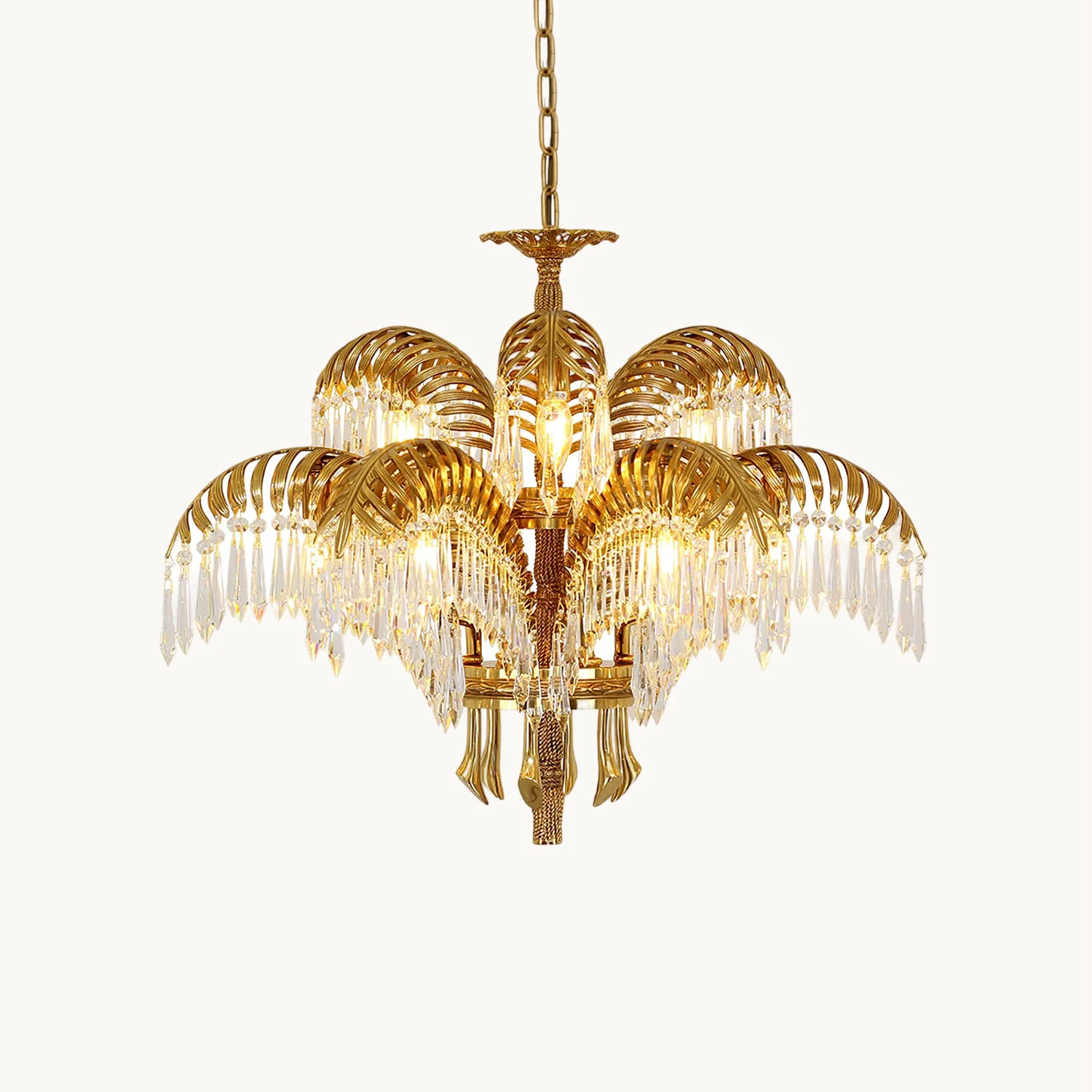 Breathable Brass Palm Leaf Crystal Chandelier Casual
