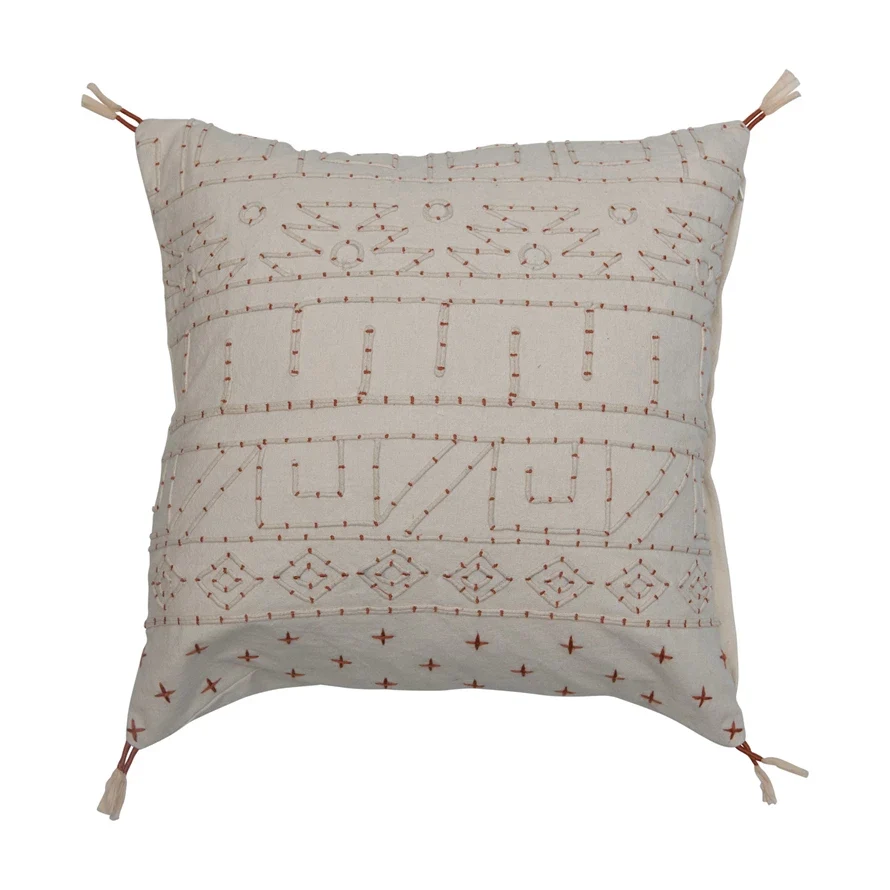 Contemporary 18 Embroidered Pillow with Piping Tassels Refined