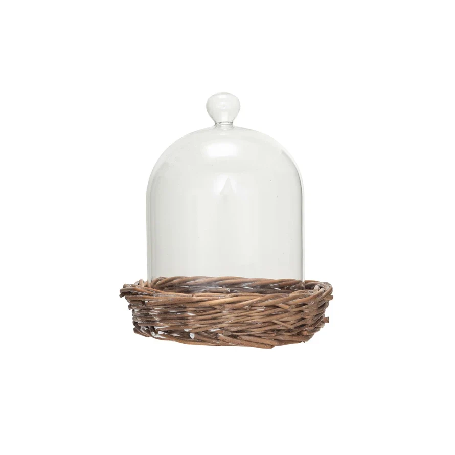 Original Design Decorative Glass Cloche w Woven Willow Base World-Class