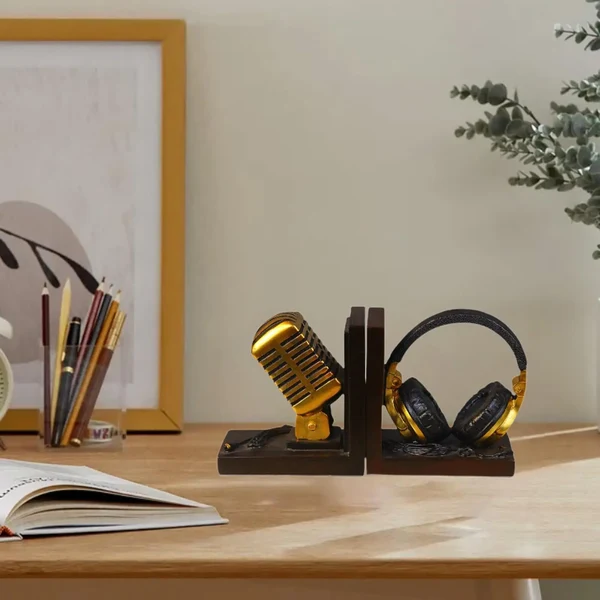 Carefully Designed Microphone Headset Bookends - Unique Resin Desk Decor Modern