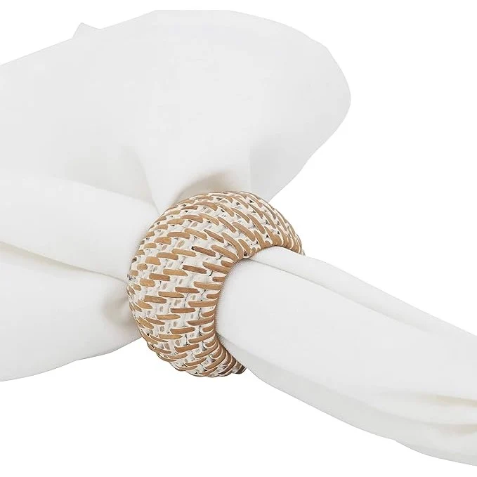 Recyclable Woven Rattan Napkin Rings Set of 4 Premium