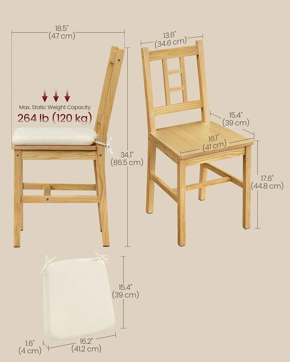 Eco-Friendly Luxurious Handcrafted Solid Wood Dining Chairs Set Pure