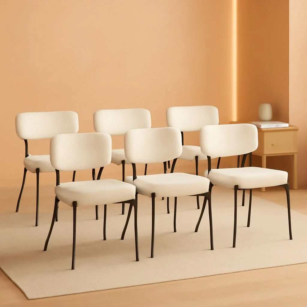 Elite White Boucle Upholstered Dining Chairs Curved Back Effective