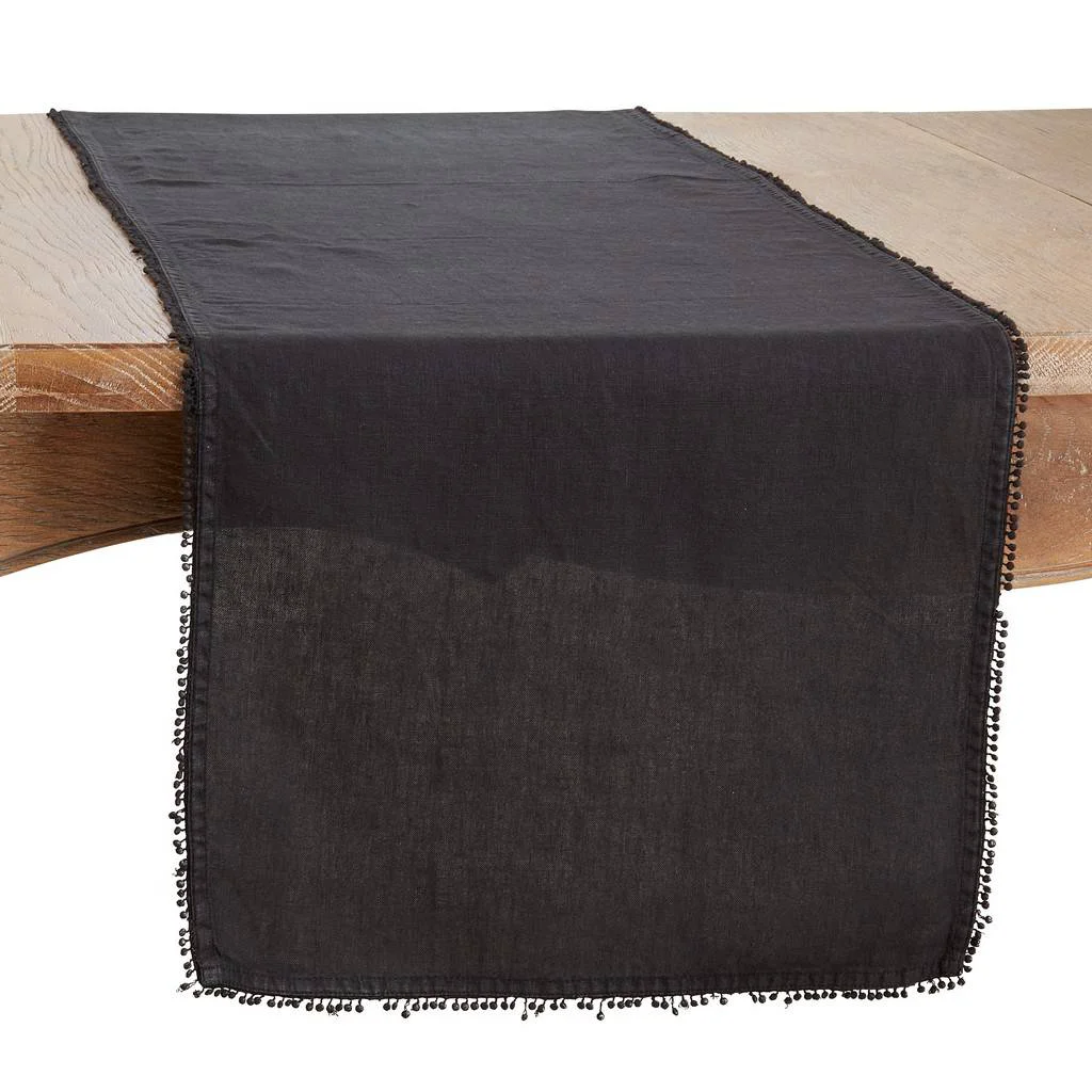 Functional Pom Pom Design Table Runner - Black Advanced