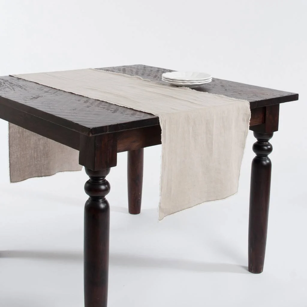 Modern Fringed Design Stone Washed Linen Runner - Natural Excellent