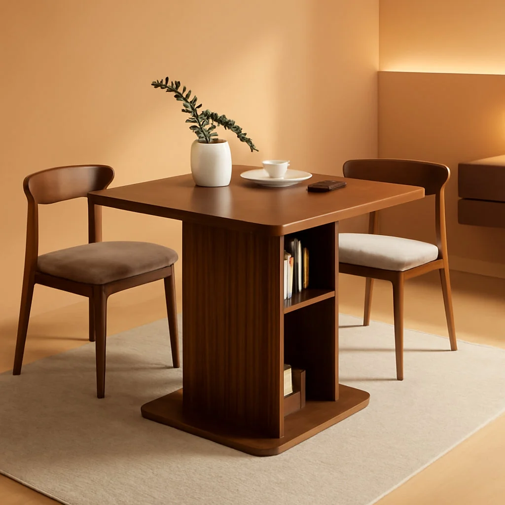 Dependable Walnut Farmhouse Dining Table Includes Storage Shelf Elegant