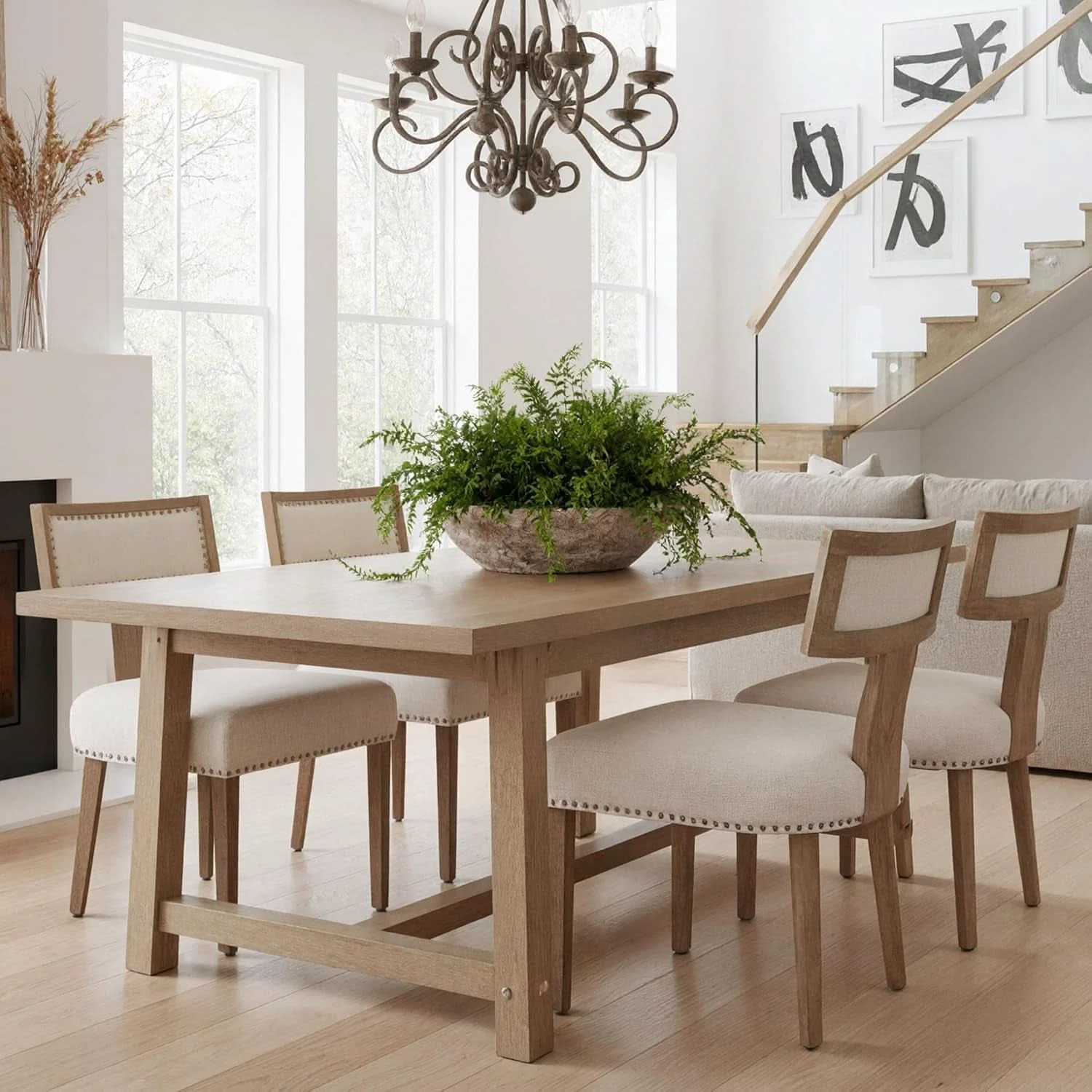 Detailed Beige Upholstered Mid Century Dining Chairs Collection World-Class