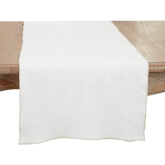 Advanced Stonewashed Stitched Edge Table Runner - Ivory Safe