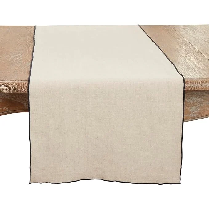 Practical Stonewashed Stitched Edge Table Runner - Black Natural Smart