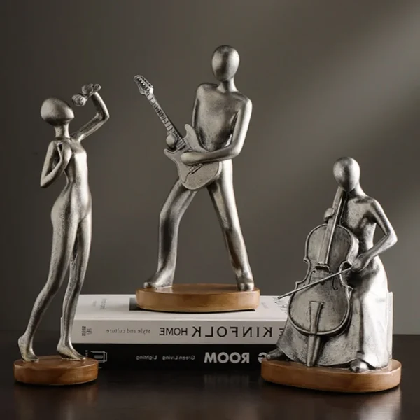 Green Abstract Musician Figurines - Resin Cello Guitar Sculptures High-Performance