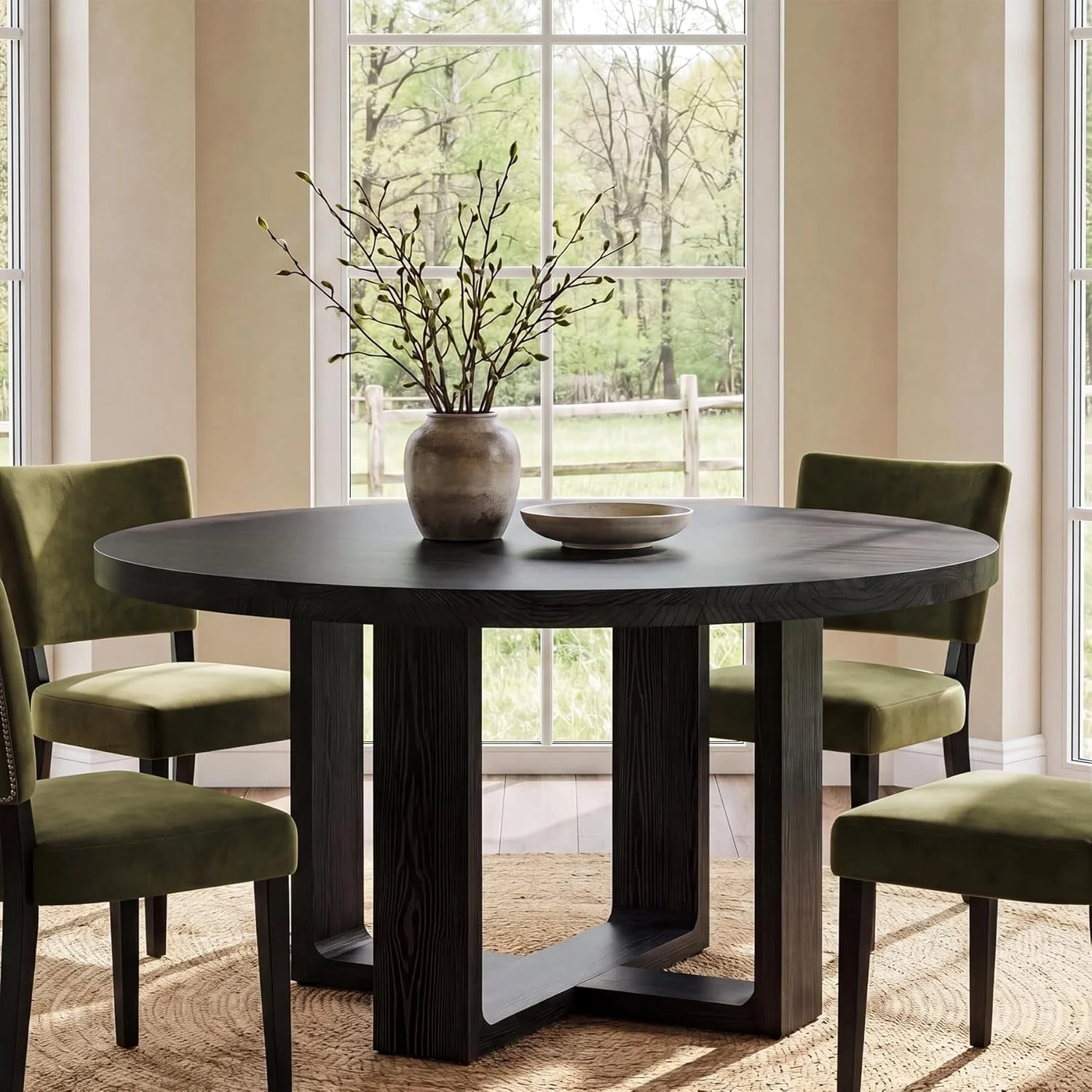 Genuine Round Dining Table 47.24 Black Luxurious Solid Wood Premium Material