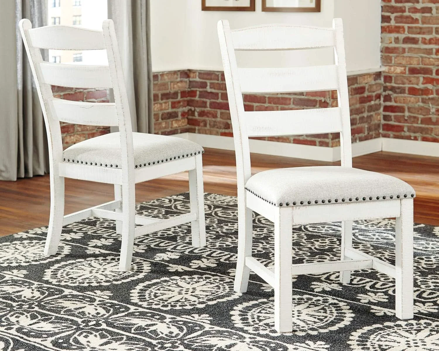 Soft Vintage Farmhouse Cushioned Dining Chairs Whitewash 2 Pack Exclusive