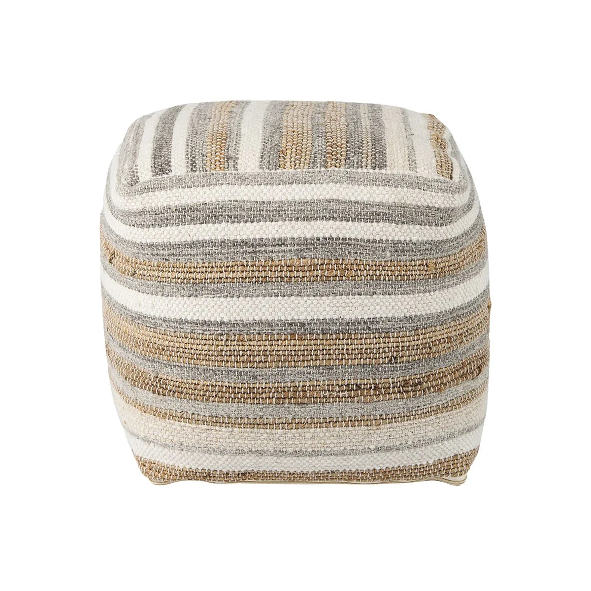 High-End Aahana Pouf - White Taupe Gray Modern