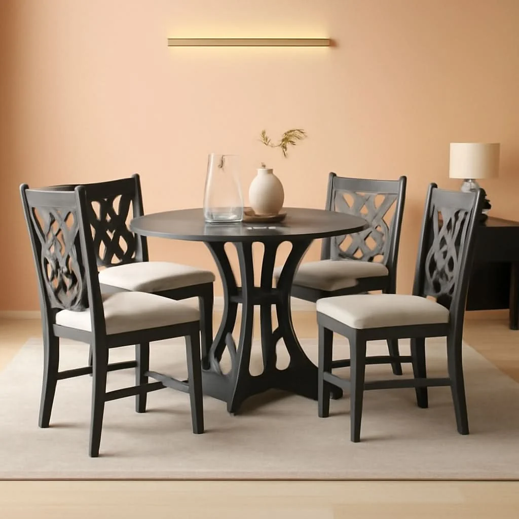 Artisan Gray Round Shaped Retro Antiqued Dining Table Curved Legs User-Friendly