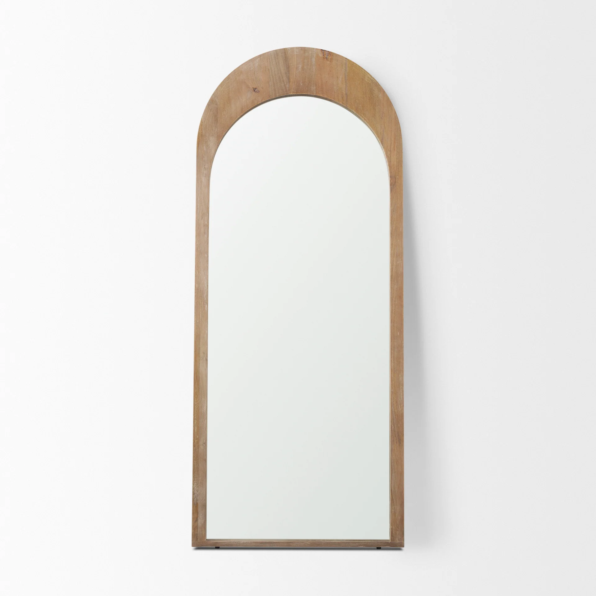 Luxury Celeste Light Brown Wood Arched Floor Mirror High-Performance
