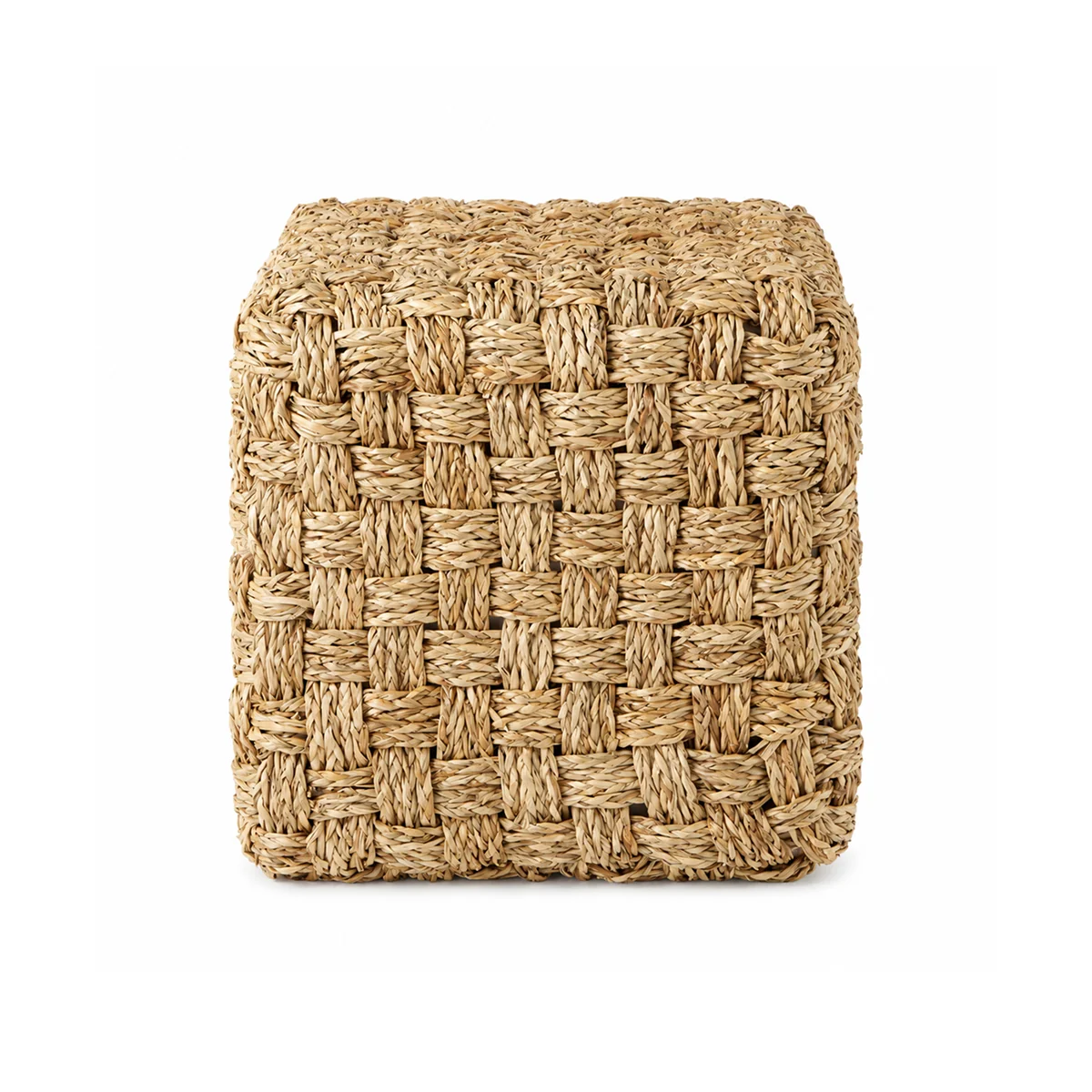 Traditional Adele - Medium Brown Seagrass Woven Square Pouf High-End