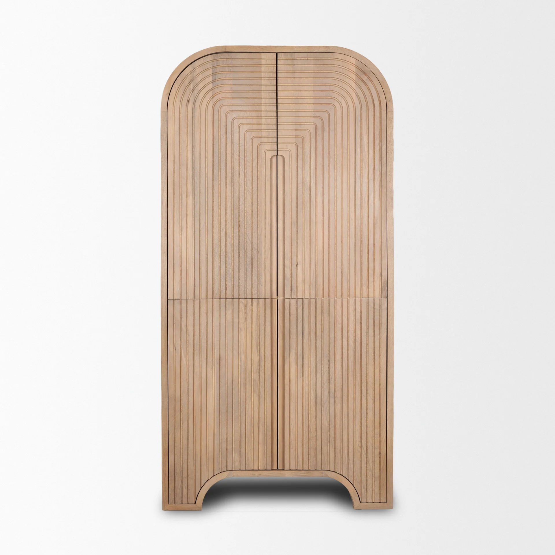 Modern Sorina Reverse Fluted Light Brown Wood Curio Cabinet Lightweight