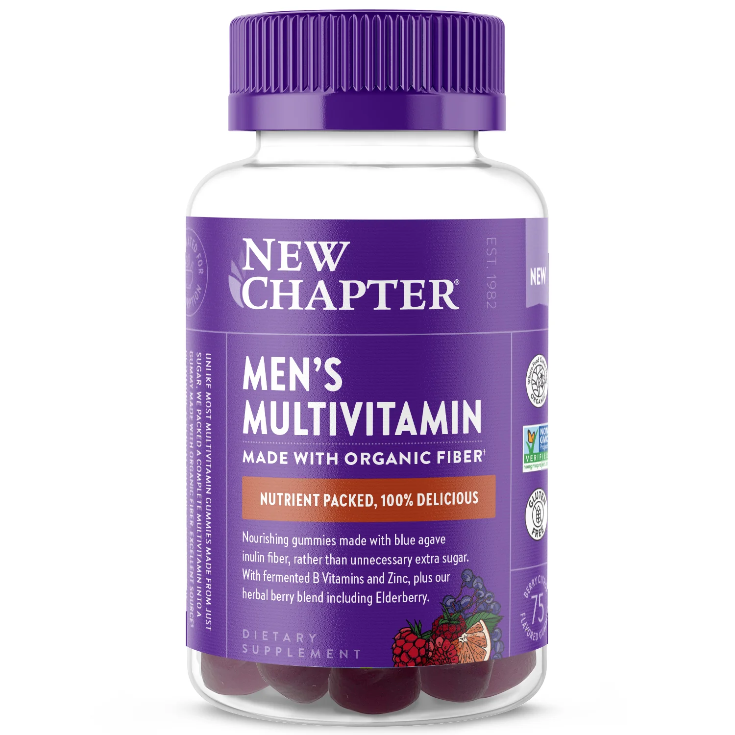 Optimized New Chapter Men's Multivitamin Gummies Nutrient Packed Less Sugar Berry Citrus Flavored High-End