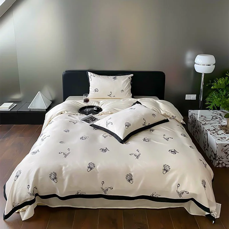 Enhanced Monochrome Flower Bedding Set Artisan