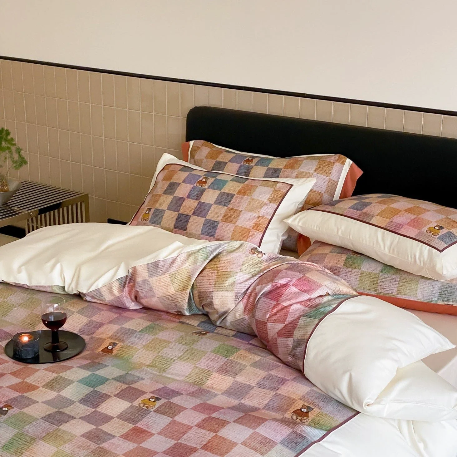 Safe Teddy Rainbow Checker Bedding Set Organic
