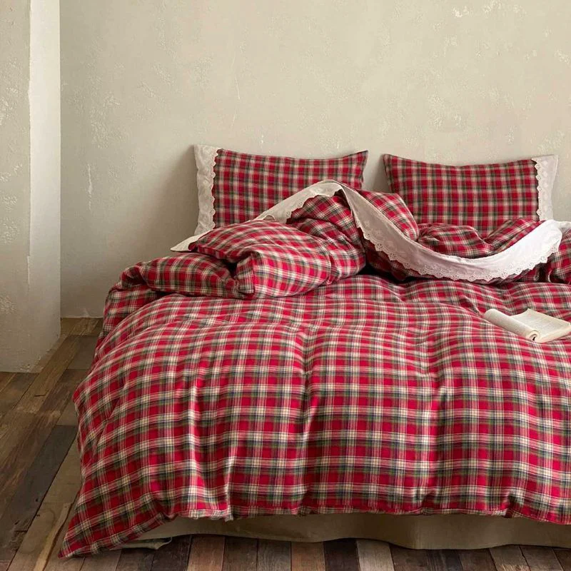 Smooth Vintage Red Checkered Bedding Set Smart