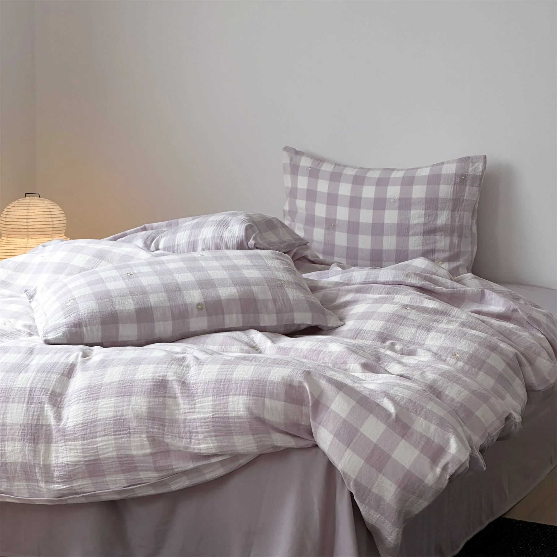 Long-Lasting Purple Checkered Bedding Set Comfortable