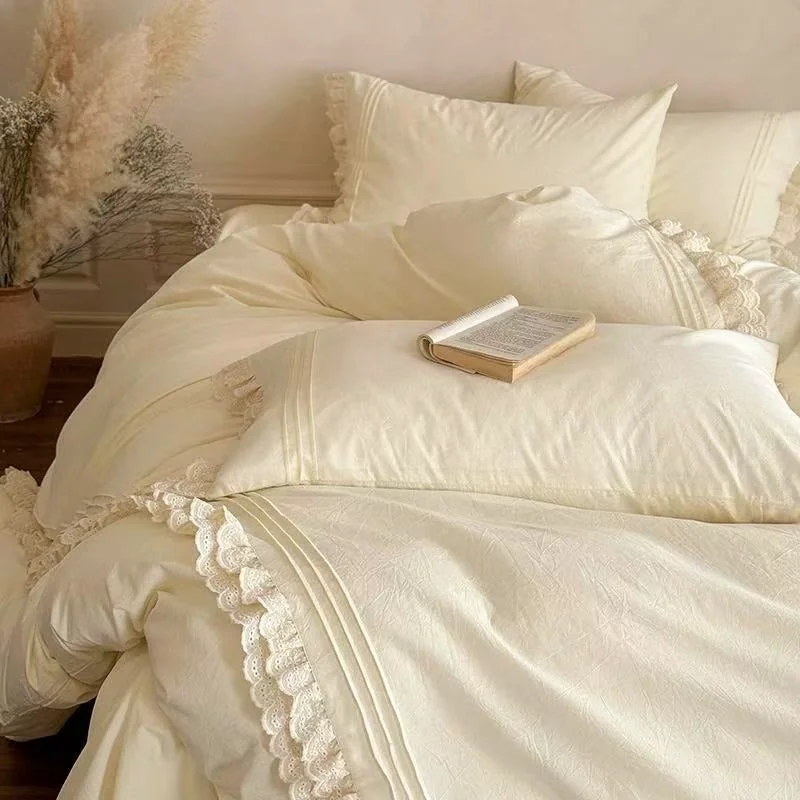 Solid Cream Lace Siesta Bedding Set Versatile