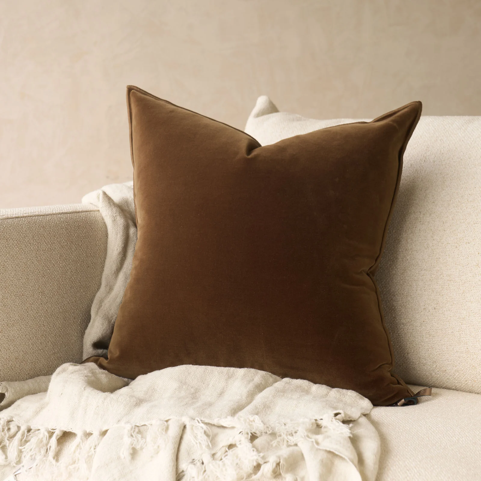 Smooth Palazzo Velvet Cushion Havane 50 x 50cm Elegant