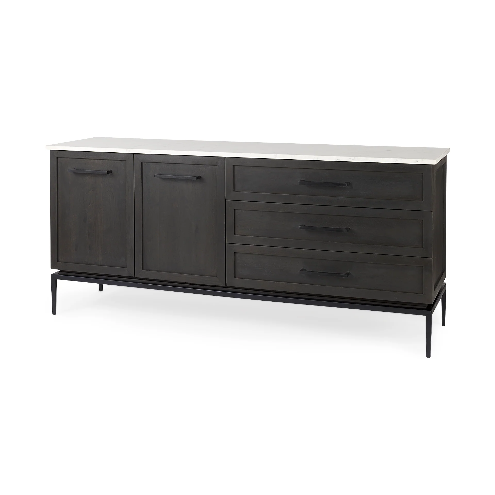 Pure Divina Black-Brown Wood w White Marble Top and Black Metal Base Sideboard Durable