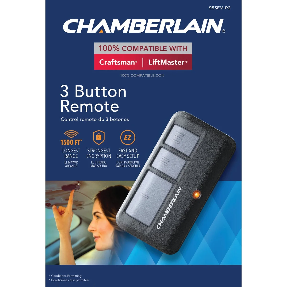 Lightweight Chamberlain 3-Button Black Garage Door Remote Premium