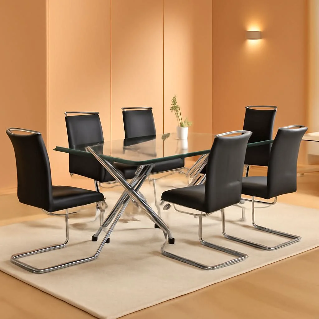 Selected Set Of 6 Armless Dining Chairs With Metal Legs Black Original