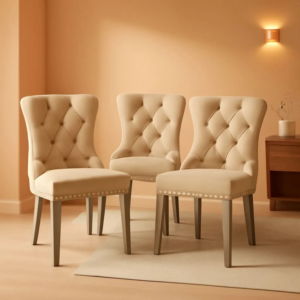 Practical Leather Wingback Dining Chairs Set Of 4 Beige Nailhead Trim Verified