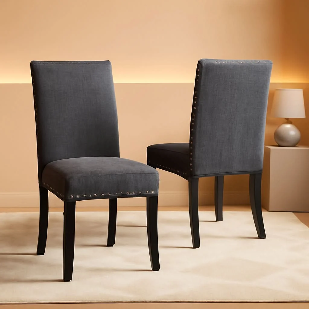 Clean Gray Fabric Dining Chairs With Nailhead Trim Set Of 2 Innovative