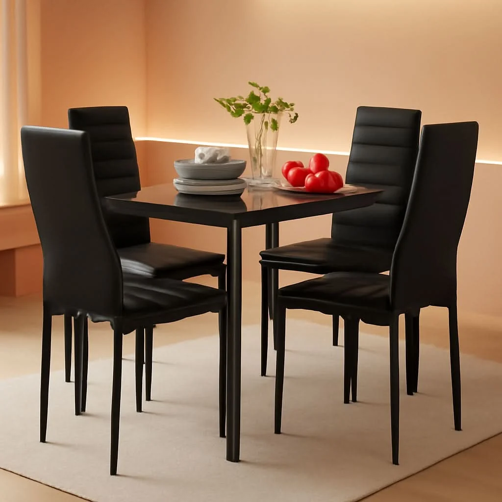 Powerful Glass Top Dining Table Set With Steel Frame Leather Chairs Minimalist