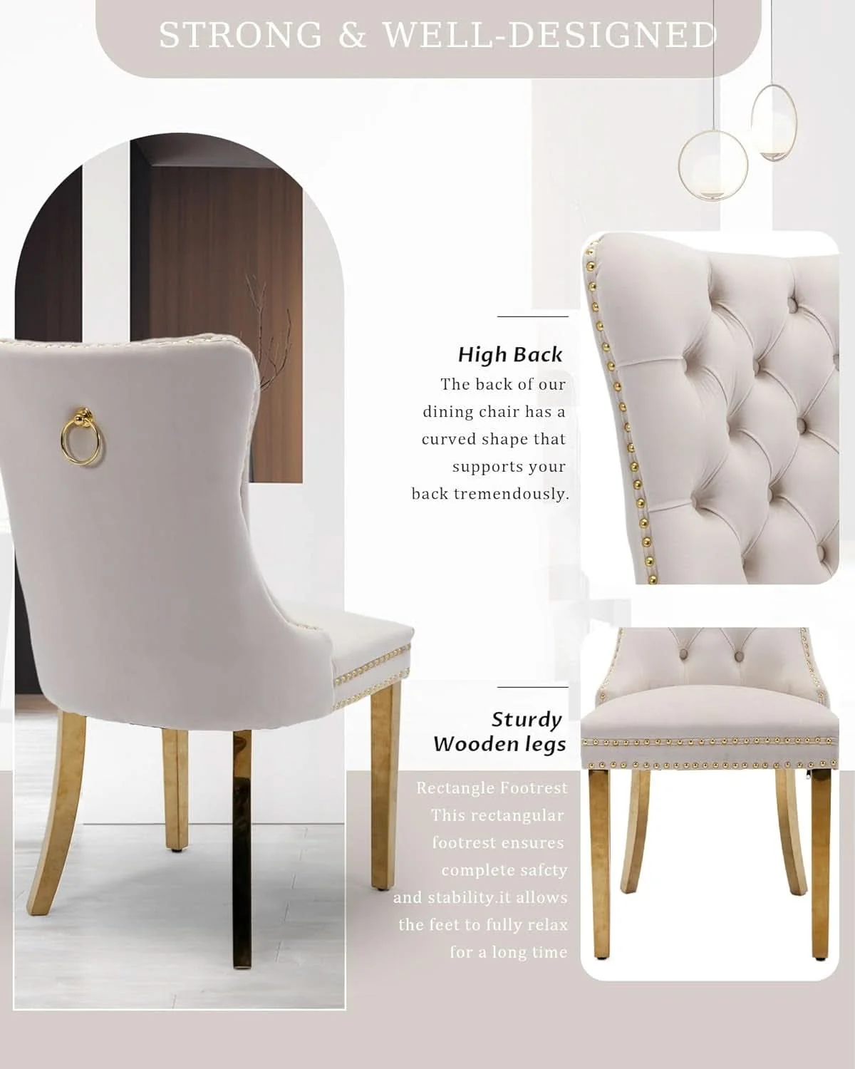 Flexible Beige Velvet Dining Chairs Set Of 2 With Tufted Upholstery Innovative