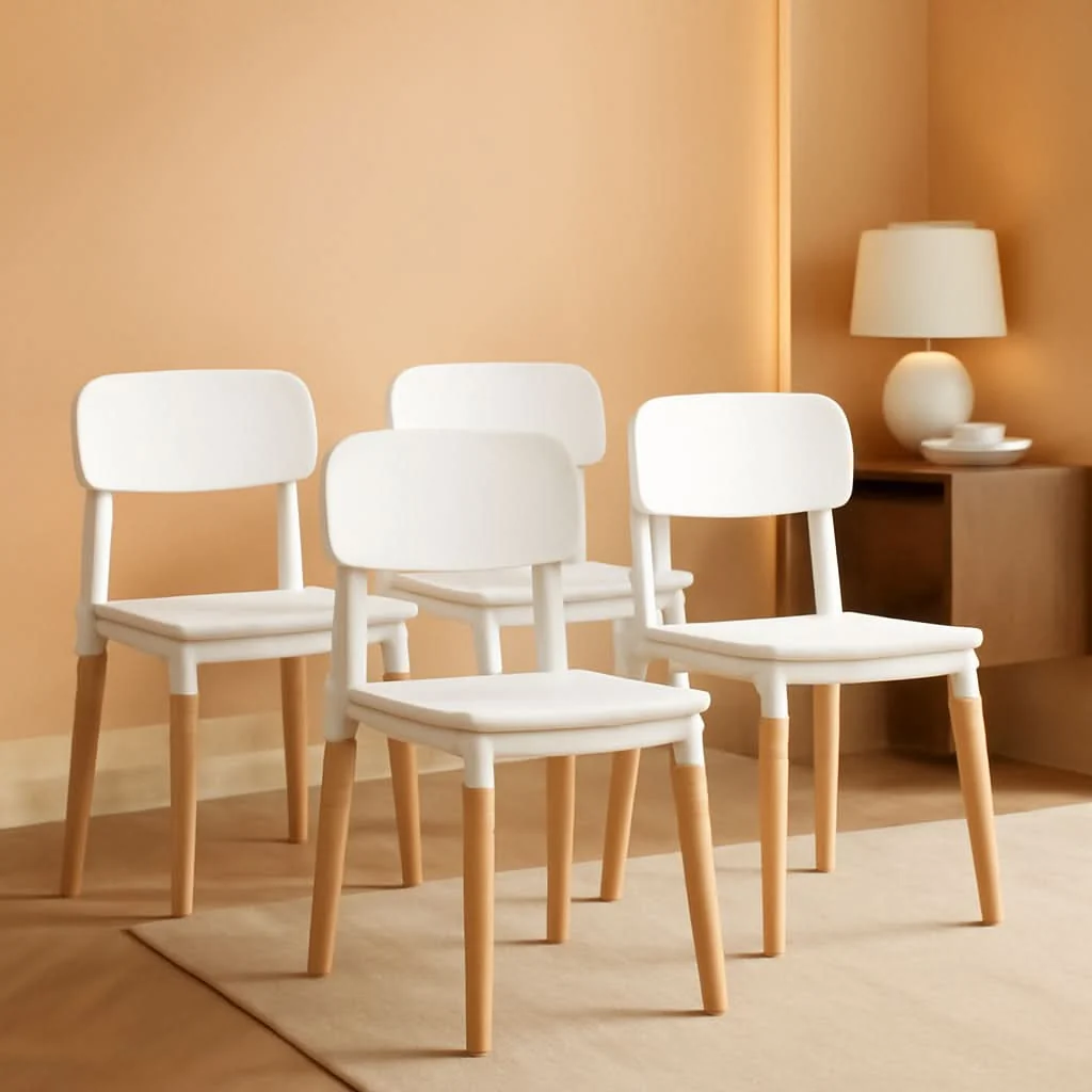 Solid White Wooden Dining Chairs Set of 4 With Ergonomic Backrest Prestigious