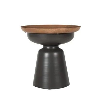 Contemporary Kana Mango Wooden Side Table with Metal Legs Crafted