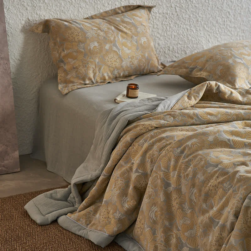 Stylish Neutral Floral Cotton Gauze Bedding Collection Smooth