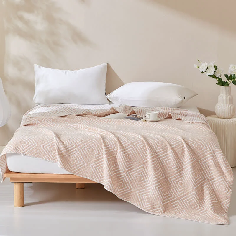 High-End Diamond Pattern Cotton Gauze Summer Quilt Minimalist