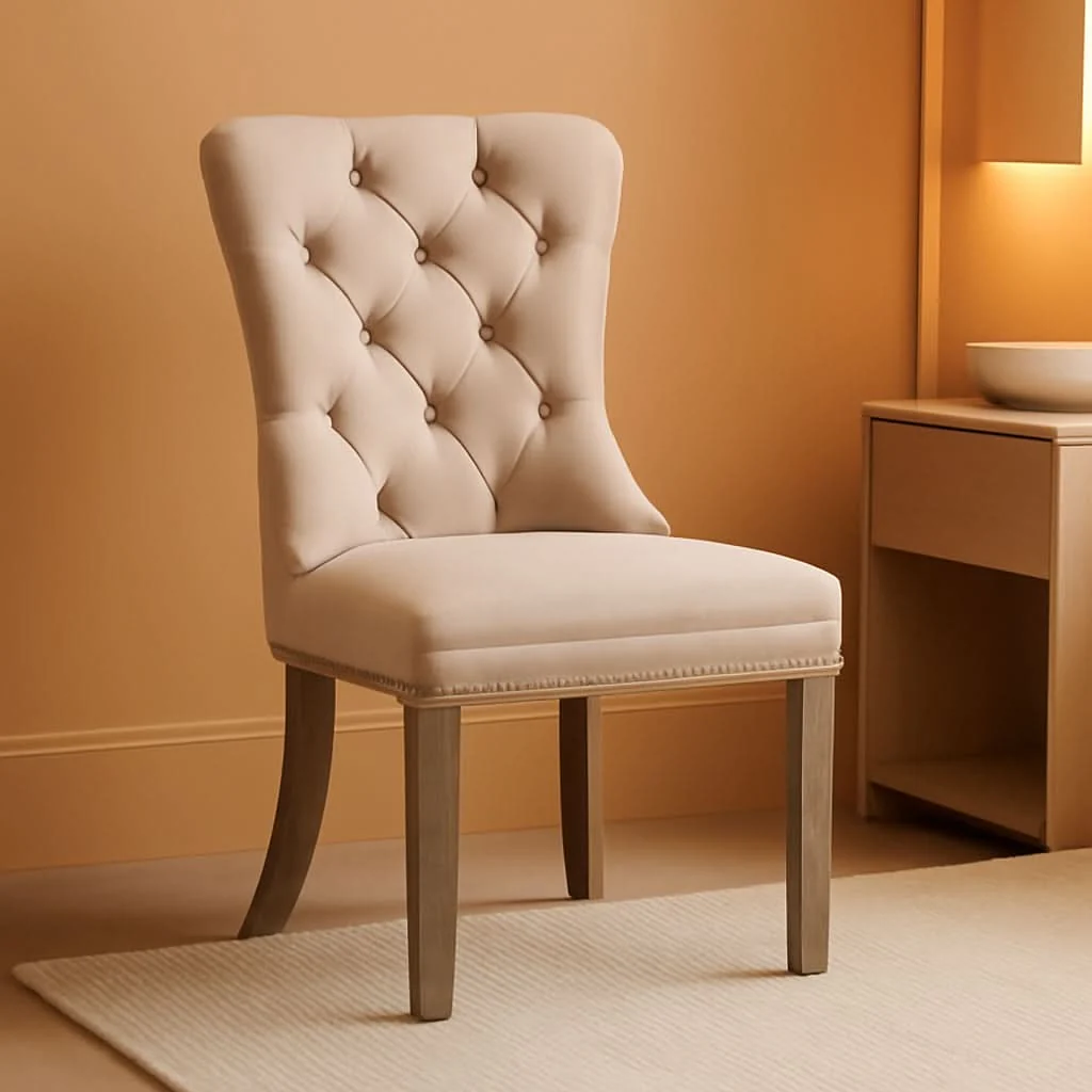 Versatile Beige Velvet Tufted Dining Chairs With Nailhead Trim Set Of 6 Elite
