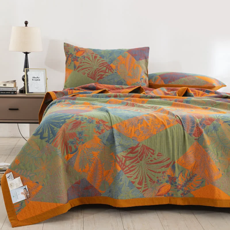 Premium Material Three Layers Cotton Gauze Summer Leaf Quilt High-Grade