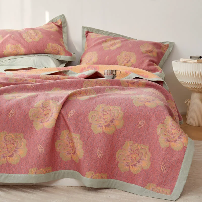 Trusted Rural Peony Three Layers Cotton Gauze Quilt Superior