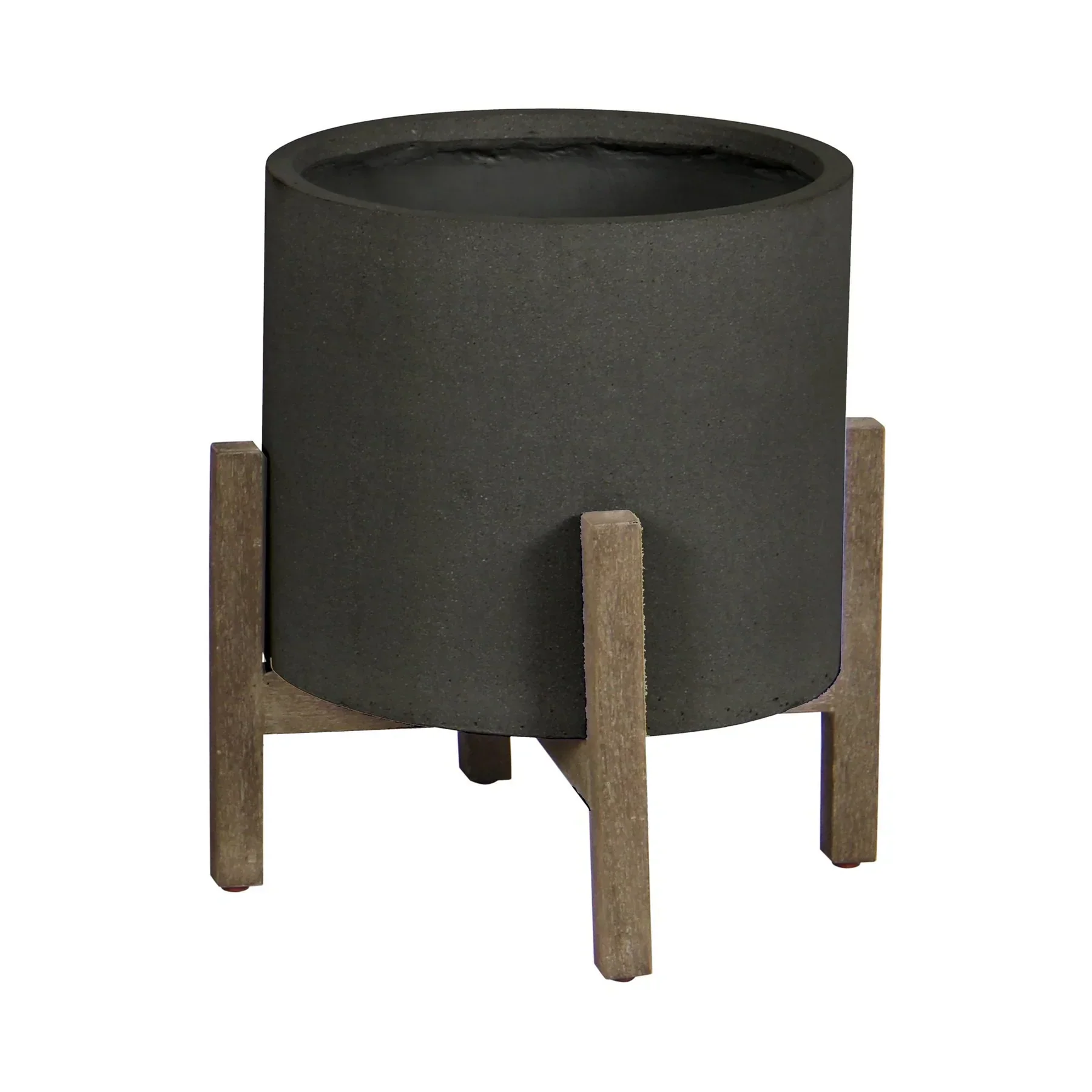 High-End Patio Round Standing Pot Small - Black Stone Optimized