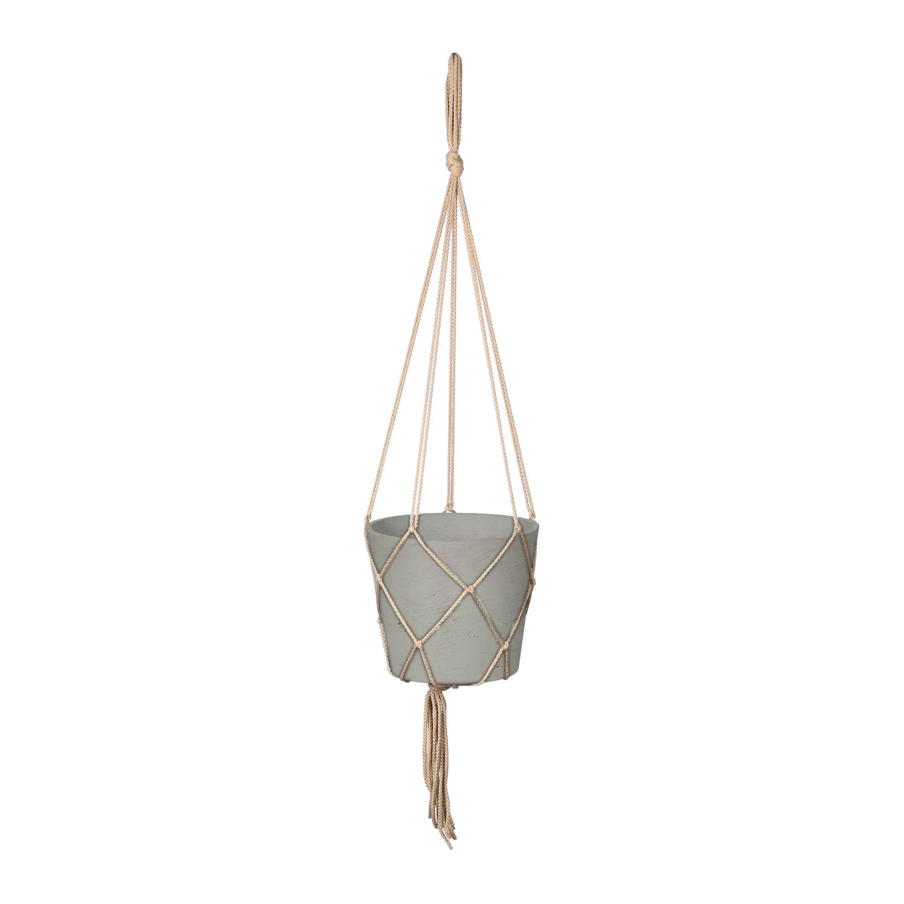 Next-Generation Craft Medium Hanging Pot With Netting - Cement Grey Durable