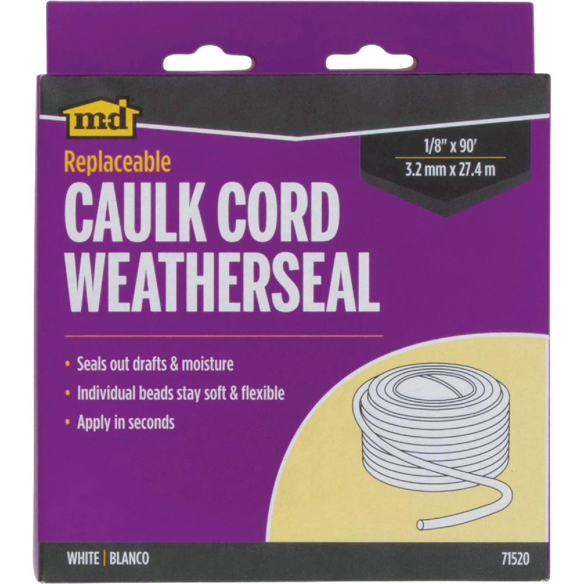 Durable M-D 1 8 In. x 90 Ft. White Replaceable Caulk Cord Specialty