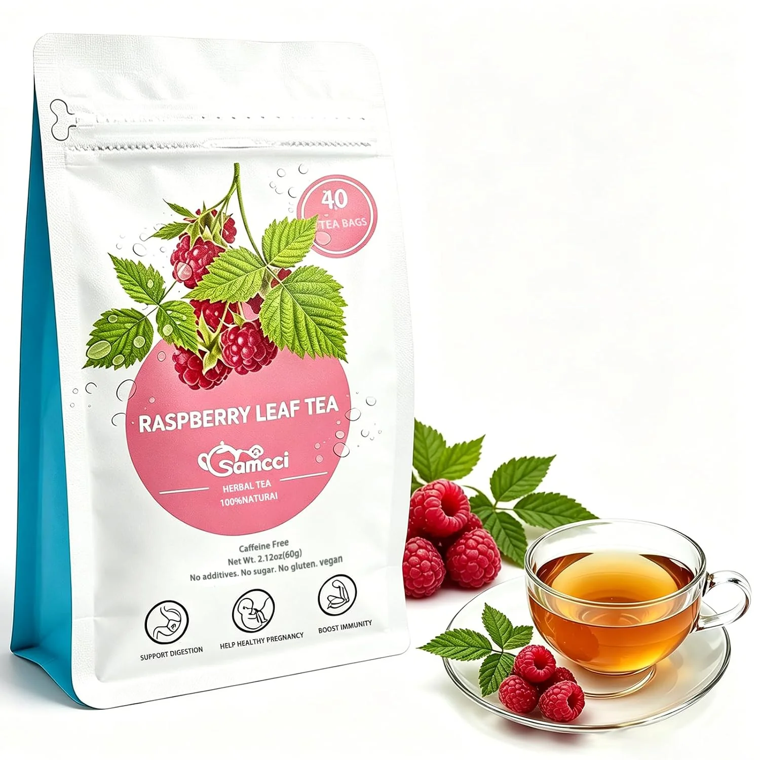 Dependable Samcci Raspberry Leaf Tea Bag 40 Count Natural Pregnancy Tea Pure Red Raspberry Leaf Herbal Tea Traditionally Used For Women's Wellness And Menstrual Support Non-GMO Caffeine- Versatile